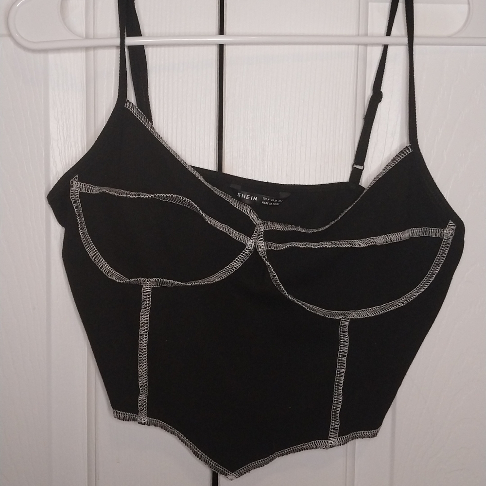 SHEIN Black Top with White Stitch Detail